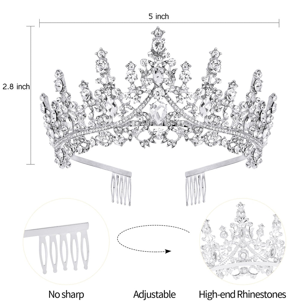 VELSCRUN AB Silver Crystal Birthday Queen Tiara Crowns for Women Girls Birthday Queen Headband Sash Elegant Princess Crown with Combs Hair Accessories Happy Birth Party Decorations Mom Gift