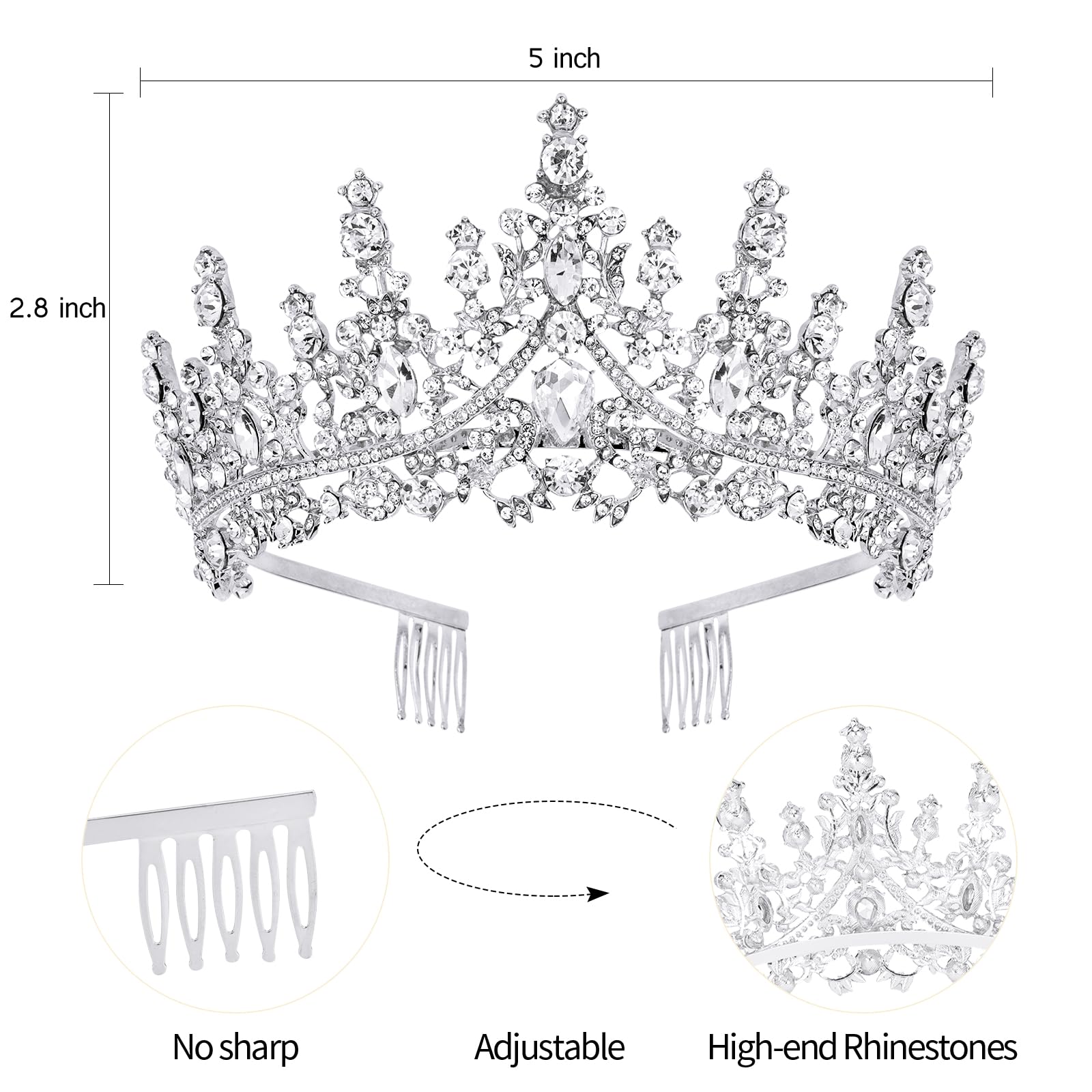 VELSCRUN AB Silver Crystal Birthday Queen Tiara Crowns for Women Girls Birthday Queen Headband Sash Elegant Princess Crown with Combs Hair Accessories Happy Birth Party Decorations Mom Gift