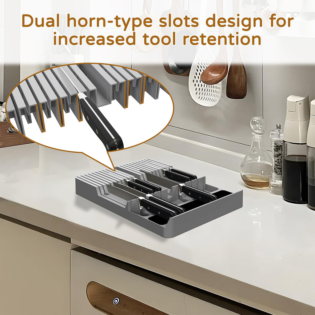 NIUXX Bamboo In-Drawer Knife Block Set for 9 Knives(Not Included), Large Kitchen Detachable Washable Cutlery Slot Organizer Storage Holder for Sharpening Steel and Cutter