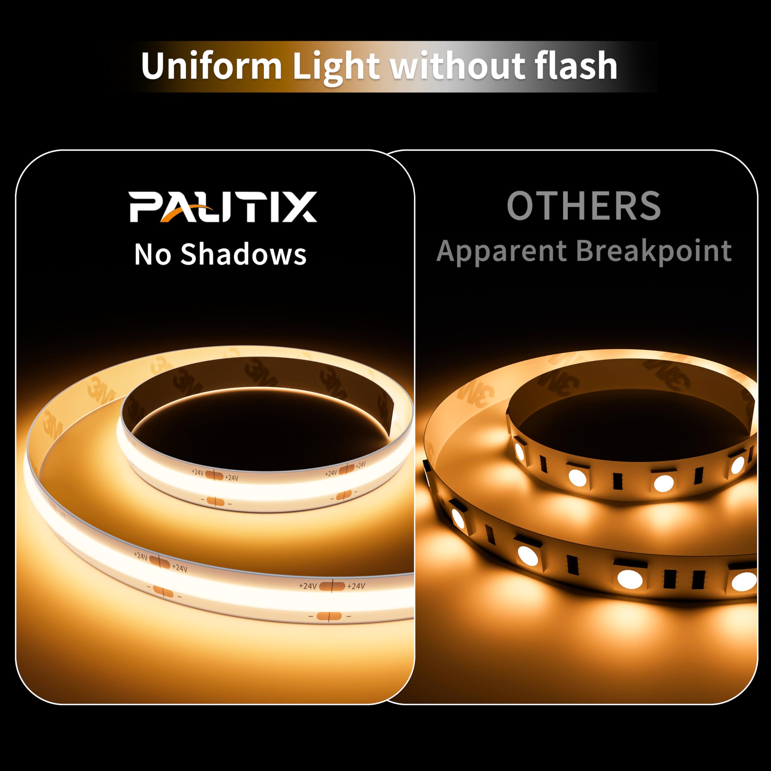 PAUTIX COB LED Strip Neon Rope Light 16.4ft/5m, 2700K Warm White 504 LEDs/m 24V,Silicone LED Neon Light IP68 Waterproof for Outdoor Indoor Lighting Decor(Power Supply NOT Included)