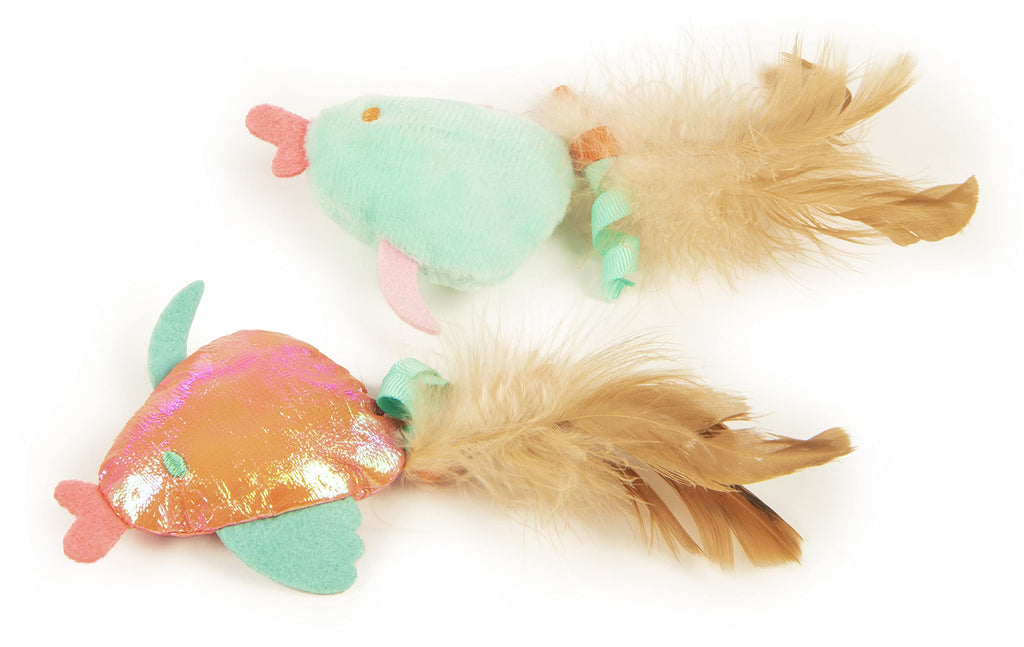 SmartyKat (2 Count) Silly Swimmers Crinkle Plush Catnip Cat Toys - Orange/Turquoise, 2 Count