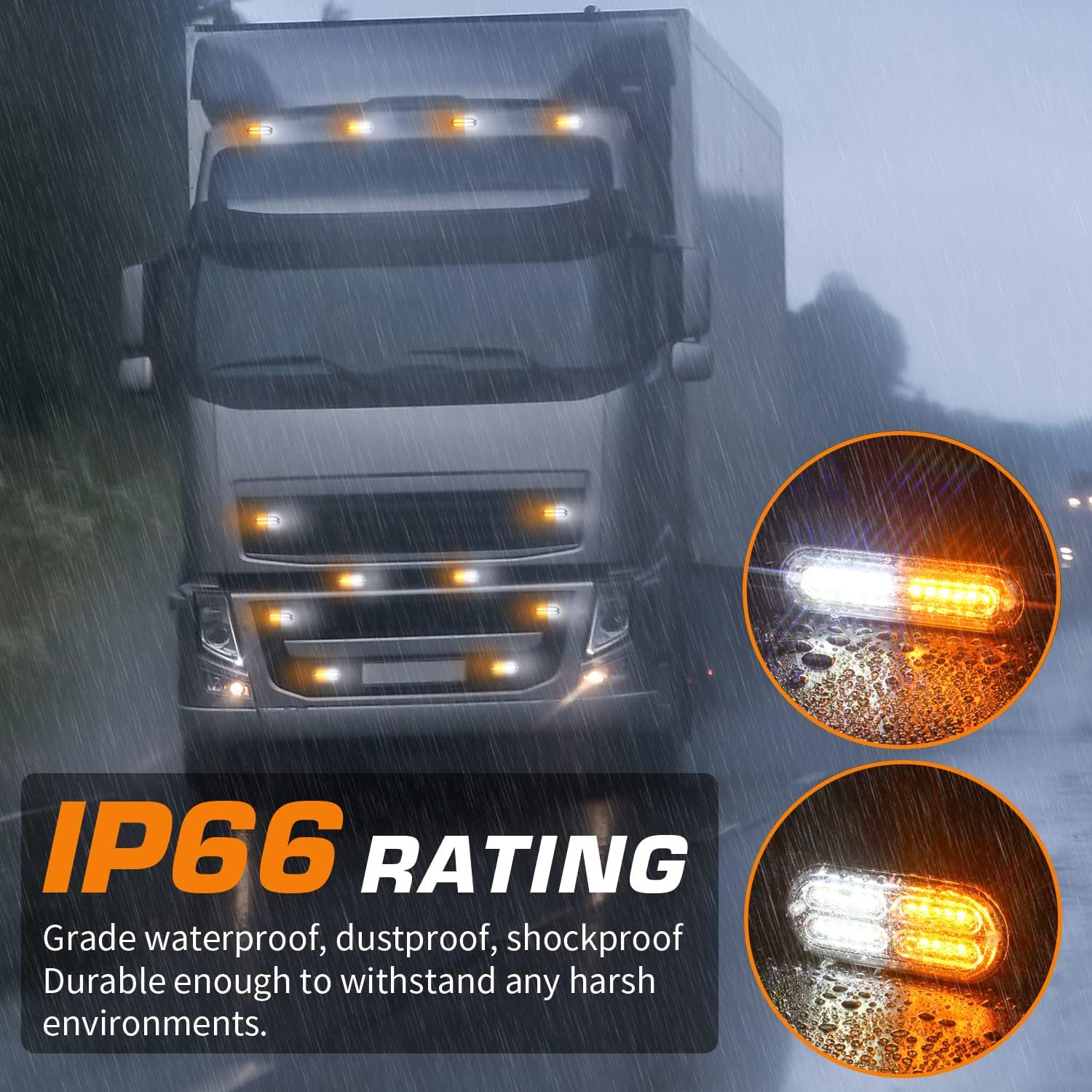 LINKITOM 12pcs Ultra Slim Sync Feature Surface Mount LED Emergency Beacon Hazard Warning Flashing Strobe Lights with Waterproof Controller and Long Heavy Cable for Car Truck Vehicle, Amber/White