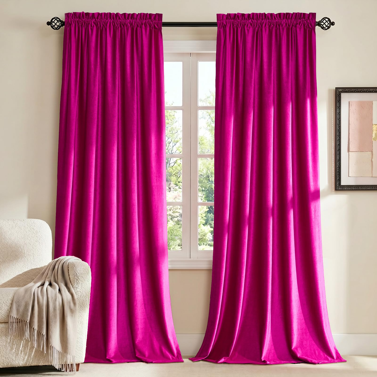 Champagne Beige Velvet Curtains 63 inches for Living Room Luxury Room Darkening Curtain Elegant Bedroom Thermal Insulated Modern Heavy Thick Soft Soundproof Rod Pocket Window Drapes Set of 2 Panels