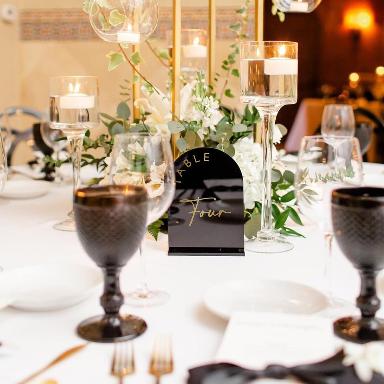 Black Arched Wedding Table Numbers 1-10 with Stands, 5x7 Inch Black Arch Acrylic Sign with Gold Letters, Acrylic Table Numbers for Wedding Reception