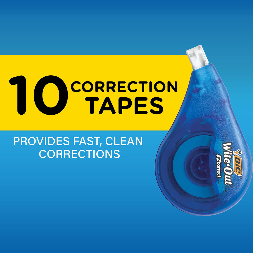 BIC Wite-Out Brand Exact Liner Correction Tape, 19.6 Feet, White, Fast, Clean and Easy to Use Tear-Resistant Tape, 10-Count