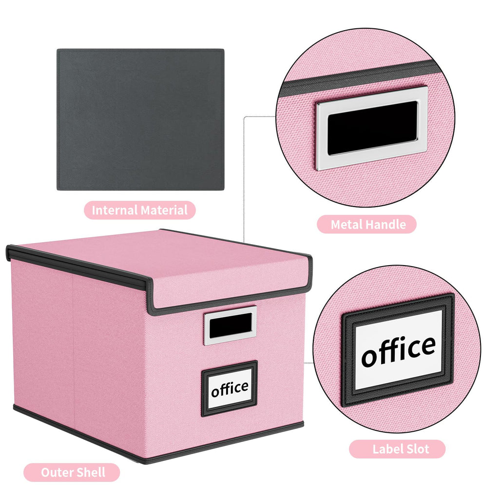 File Organizer Box with Lid, Collapsible Faux Leather Hanging File Folder Box Organizer with Plastic Slides, Decorative Home/Office Filing System Boxes for File and Folders Storage