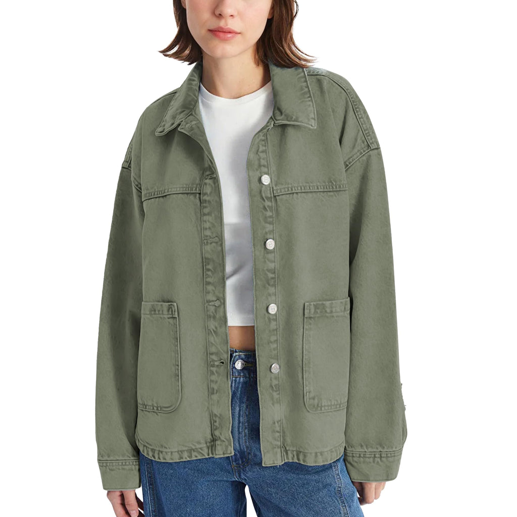 Hixiaohe Jean Jackets for Women Trendy Button Up Denim Shirt Jacket Oversized Long Sleeve Coat Fashion Clothes with Pockets