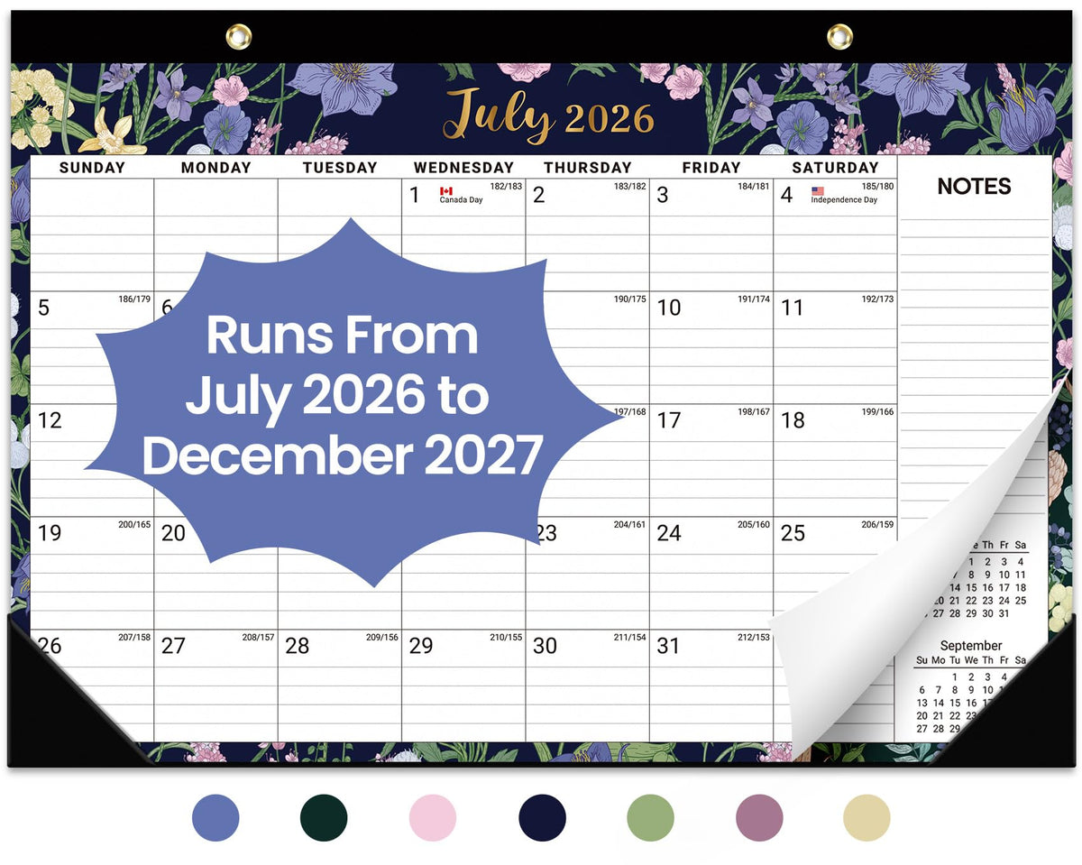 Desk Calendar 2026-2027, 21-Month Calendar Runs Until June 2027, Large 17" x 12" Monthly Desktop & Wall Calendar for Home & Office - Floral