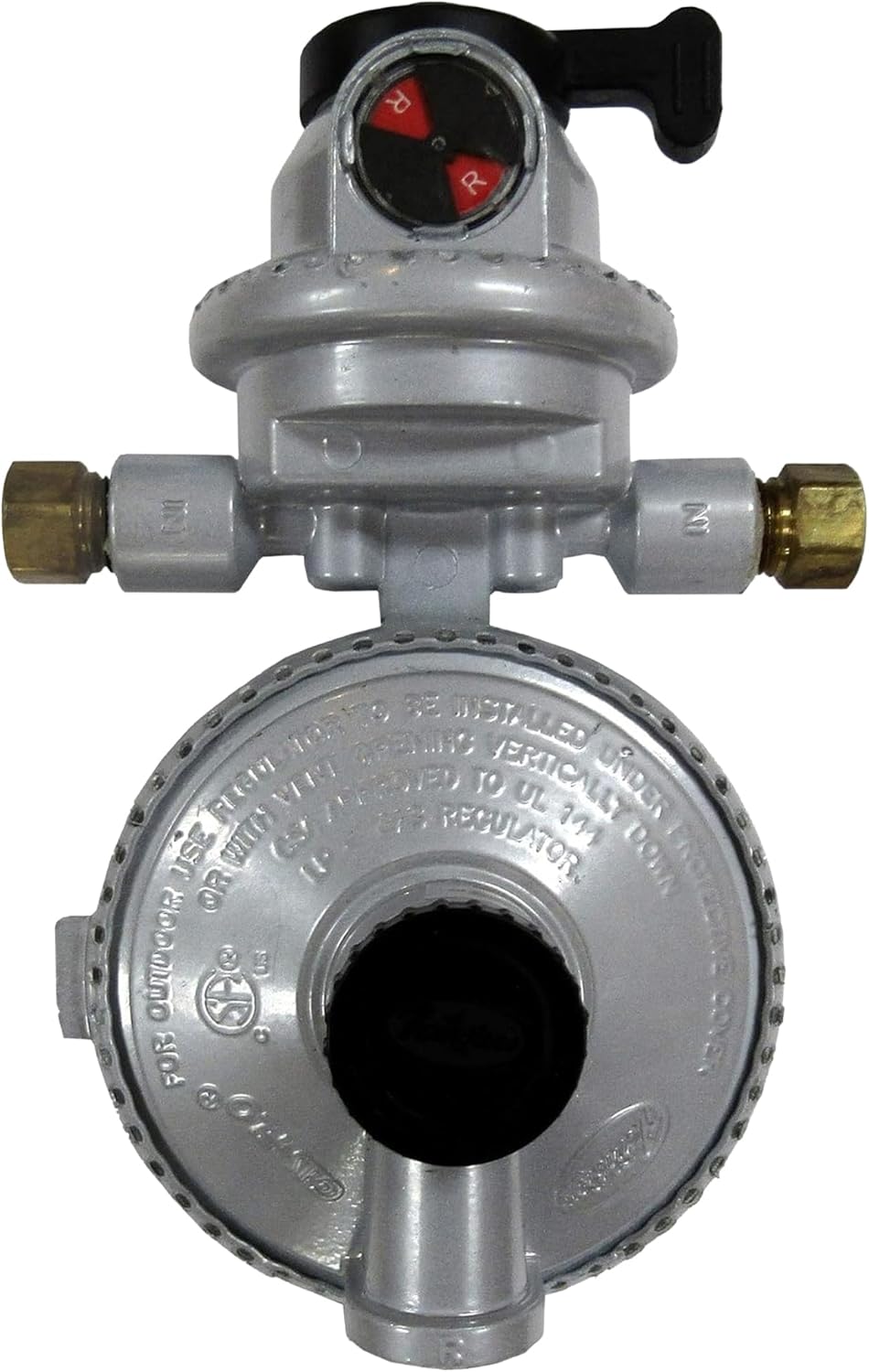 Fairview GR-9984 RV Camper LP Propane 2-Stage Automatic Changeover Regulator – Dual Tank Auto Changeover, 345,000 BTU, 11" WC, 3/8" NPT Outlet, 1/4" Inverted Flare Inlets, 8" x 4" x 3"