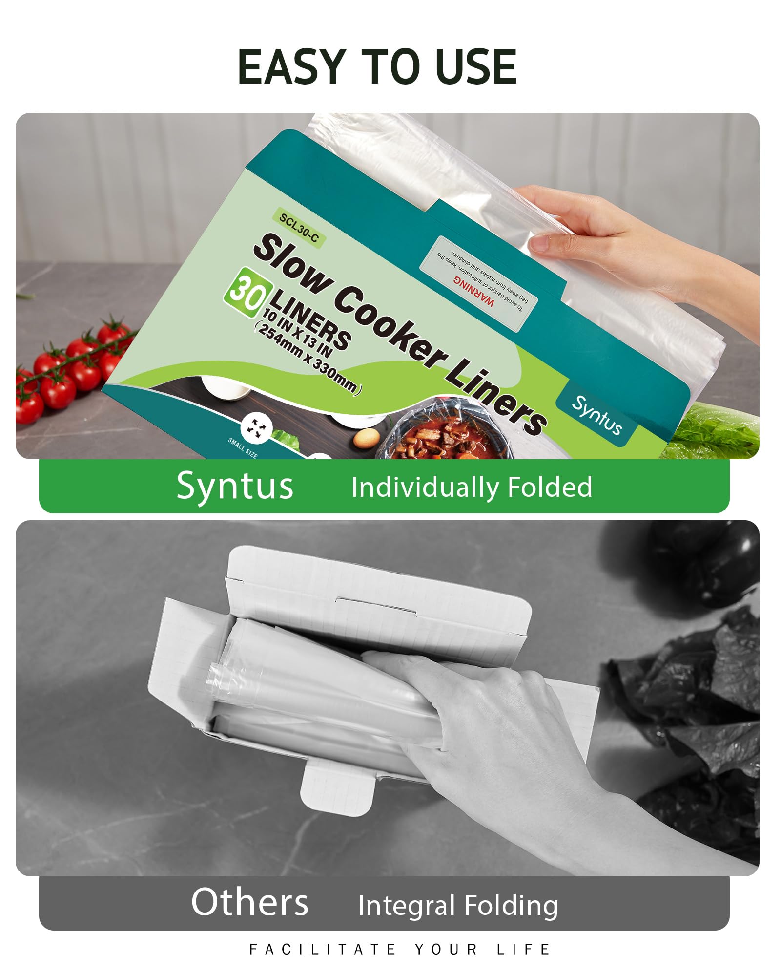 Syntus Slow Cooker Liners, 10 Count Cooking Bags Small Size Disposable Pot Liners Plastic Bags, Fit 1QT to 3QT for Slow Cooker Cooking Trays, 10.5"x 17.5", 10 Liners