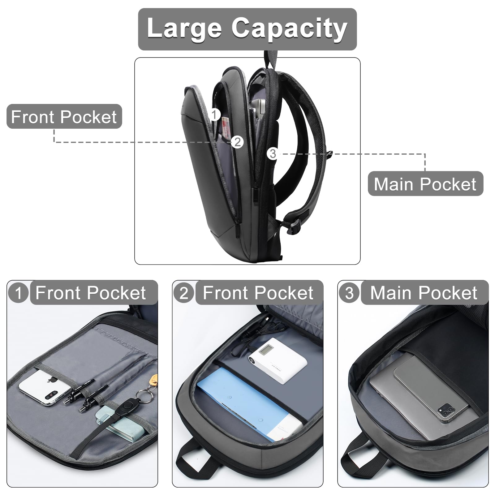 hk Business Backpack for Men 15.6 Inch,Slim & Expandable Waterproof Travel Laptop Backpack, Anti-Theft Lightweight Work Computer Bag, College Laptop Backpacks Gifts for Men Women-Black