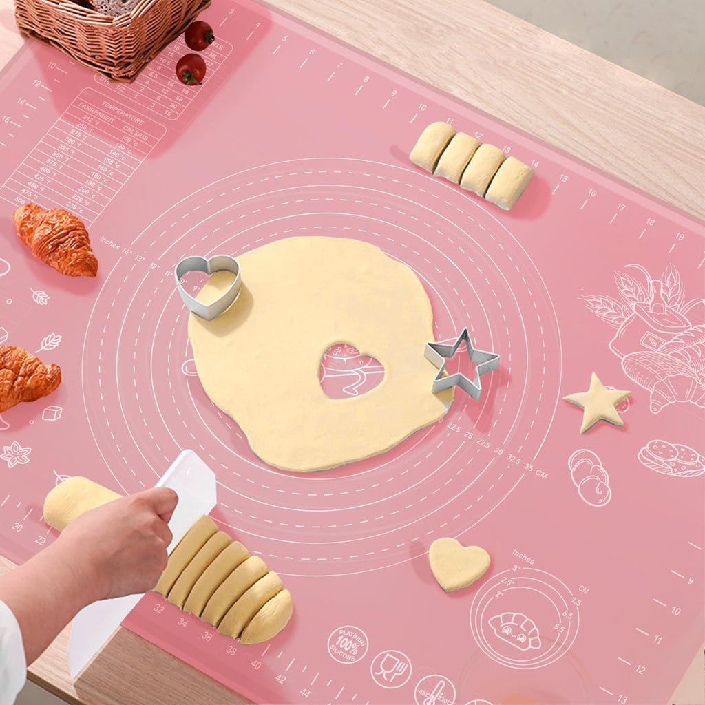 Silicone Baking Mat 24" x 16" Extra Thick Non-stick Pastry Mat with Measurements and Edge Heightening, Food Grade Silicone for Countertop Dough Rolling Making Bread, Cookies, Pizza, Fondant, Pasta