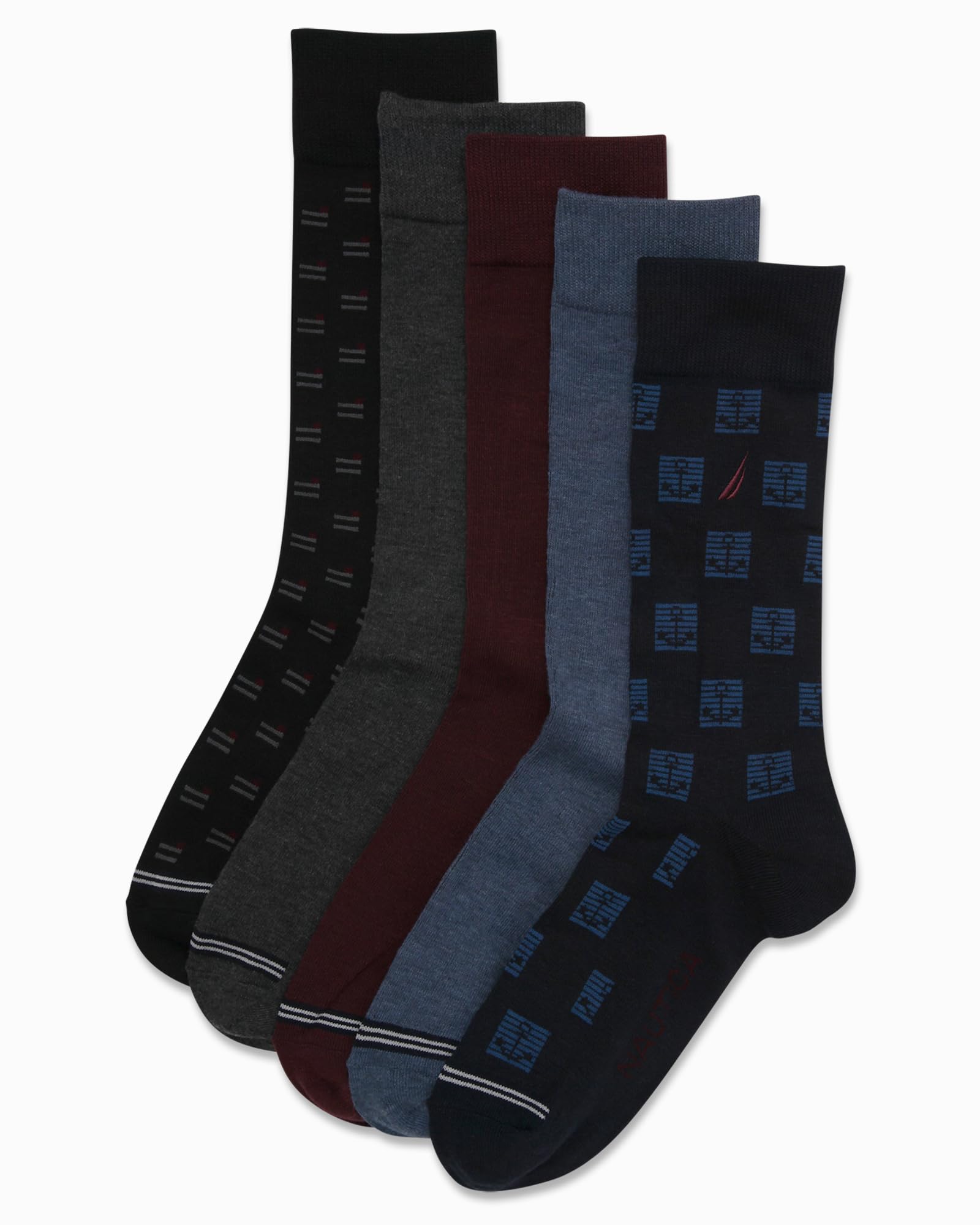 Nautica Mens Dress Socks - 5 Pack Breathable Comfort Stretch Crew-Length Work Socks for Men for Business Formal Wear (6-12.5)