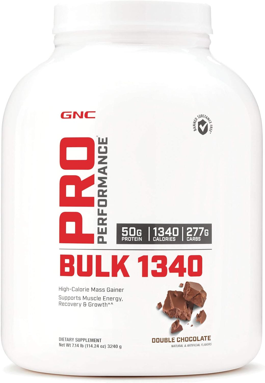 GNC Pro Performance Bulk 1340 Mass Gainer Protein Powder, 50g, Gluten Free, Whey, Creatine, BCAA, 3rd Party Tested, Muscle Recovery & Growth, Micronutrients, Double Chocolate, 9 Servings