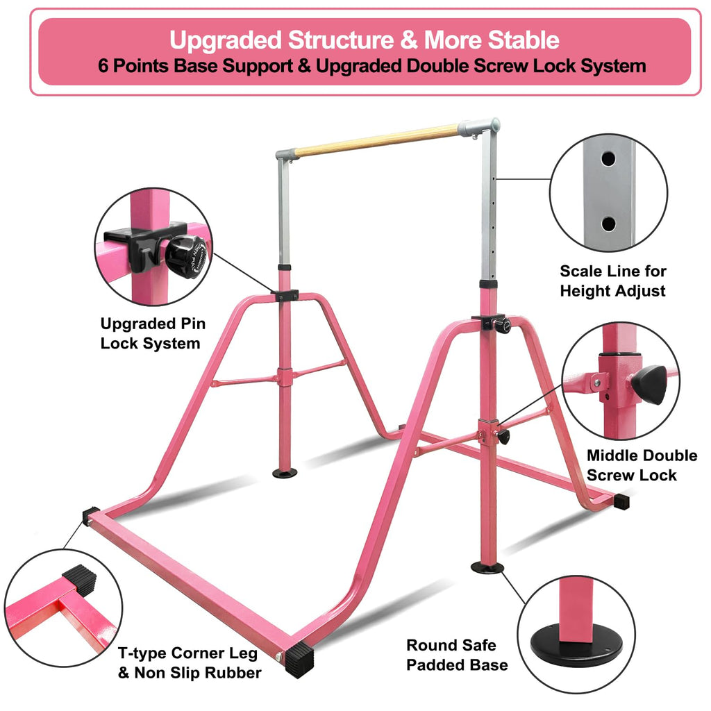 Foldable & Moveable Gymnastics Horizontal Bar with Rings,3’to 5’Adjustable Height Expandable Junior Kip Bar for Home,Indoor Gym Equipment for Kids