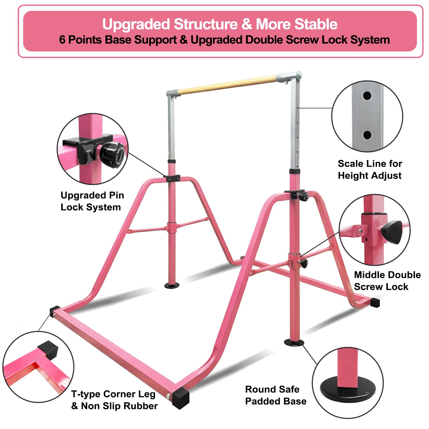 Foldable & Moveable Gymnastics Horizontal Bar with Rings,3’to 5’Adjustable Height Expandable Junior Kip Bar for Home,Indoor Gym Equipment for Kids