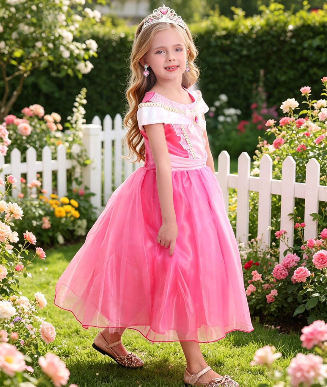 Girls Princess Costume Pink Dress Up Outfit for Halloween Cosplay Carnival Party