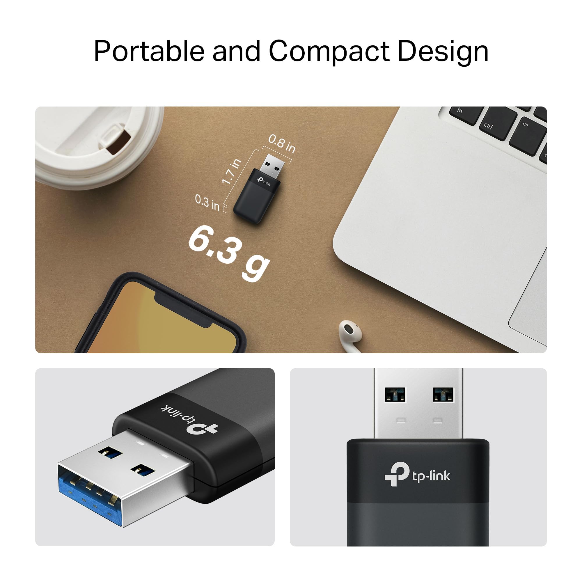 TP-Link AC1300 USB WiFi Adapter(Archer T3U)- 2.4G/5G Dual Band Wireless Network Adapter for PC Desktop, MU-MIMO WiFi Dongle, USB 3.0, Supports Windows 11, 10, 8.1, 8, 7, XP/Mac OS X 10.9-10.14
