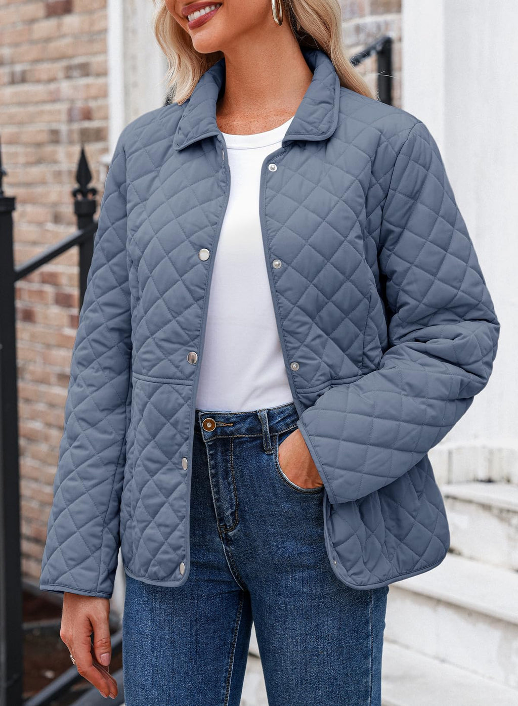 Dokotoo Women's Winter Quilted Jackets Long Sleeve Button Down Diamond Puffer Jacket Outerwear Coats with Pockets
