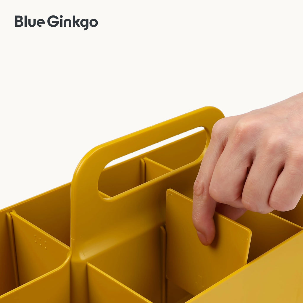 BLUE GINKGO Stackable Organizer Caddy – Korean-Made Portable Tote for Bathroom, Office, Crafts, or School Supplies (Long Rectangle, Blue)