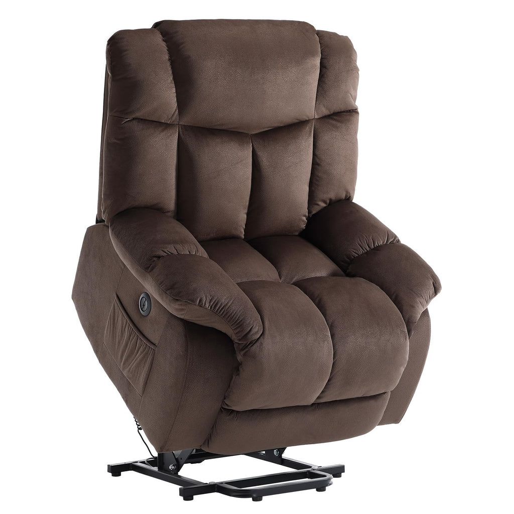 CANMOV Dual Motor Power Lift Recliner Chair for Elderly, 27" Extra-Wide Seat 450 lbs Weight Capacity Infinite Position Adjustment, with Heated Massage, Cup Holders and USB Port, Camel Fabric