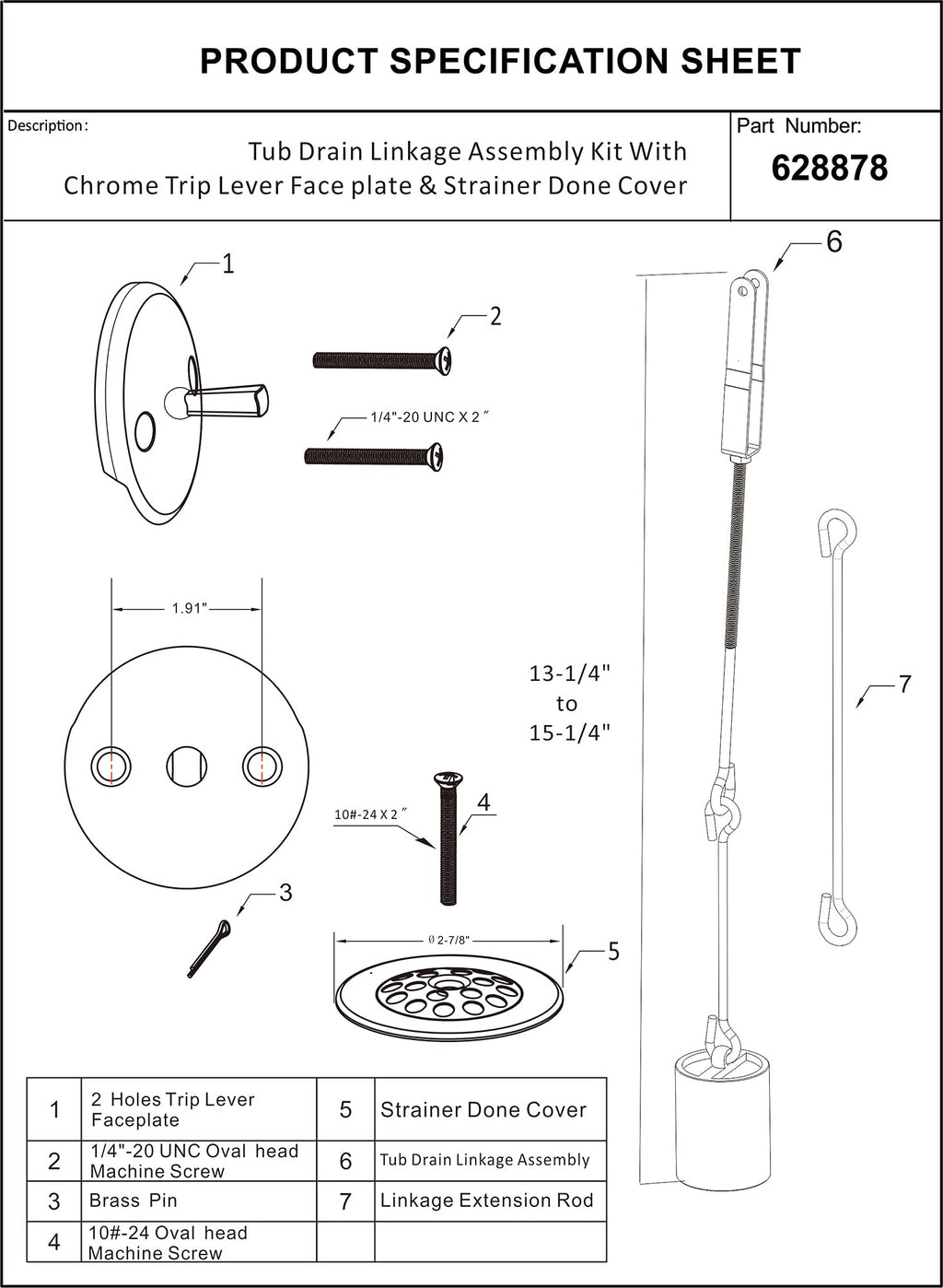 Tub Drain Linkage Assembly, Solid Brass, Fit for Trip Lever Bath Tub Waste and Overflow Drain by Artiwell