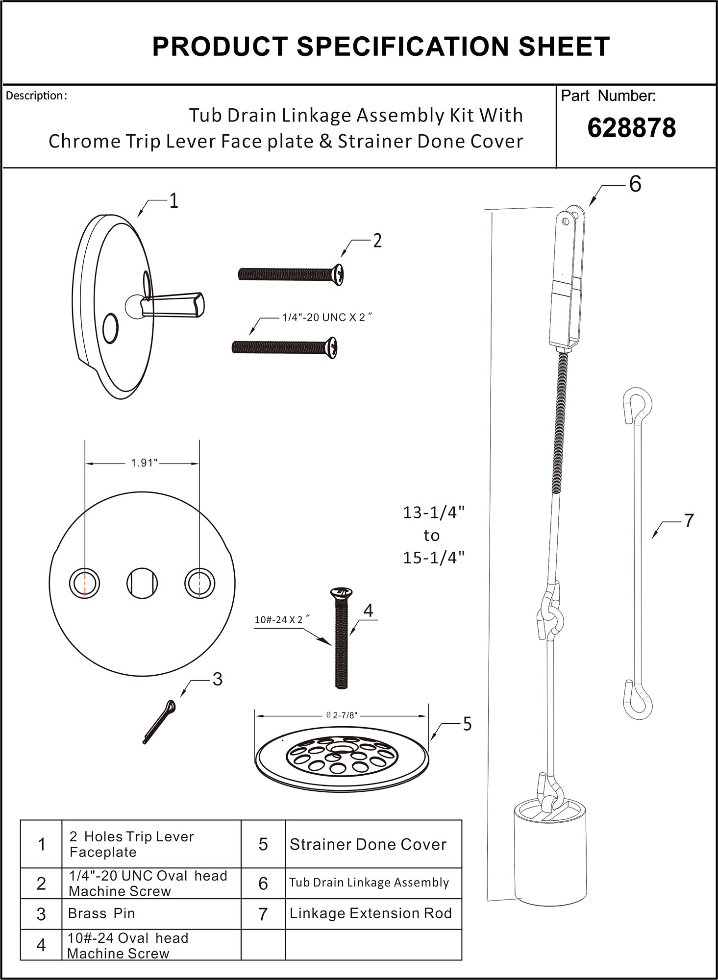 Tub Drain Linkage Assembly, Solid Brass, Fit for Trip Lever Bath Tub Waste and Overflow Drain by Artiwell