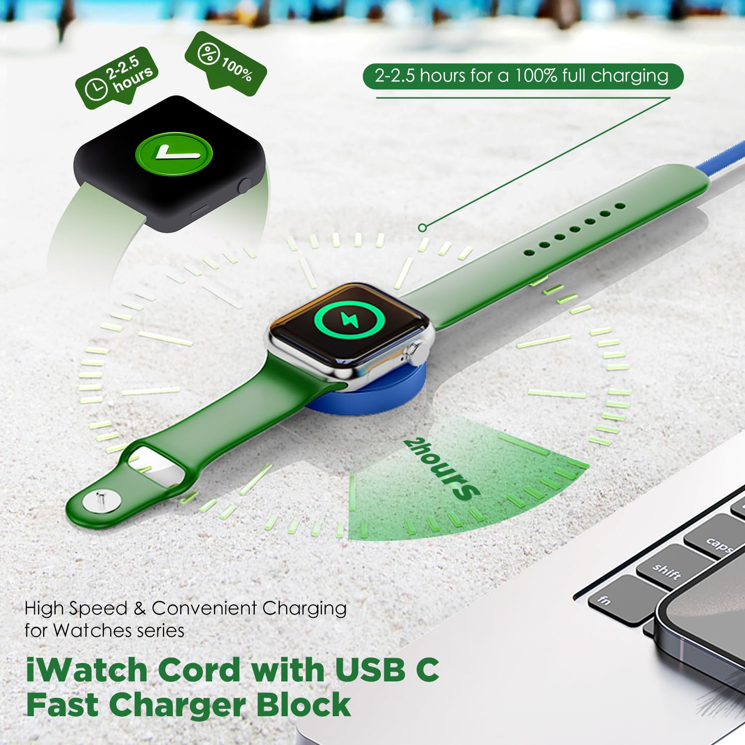 2Pack for Apple Watch Charger Cable, 3FT USB C to Magnetic Wireless Fast i-Watch Charging Cord [Portable], Compatible with iWatch Series Ultra/9/8/7/6/SE/SE2/5/4/3/2 - Black