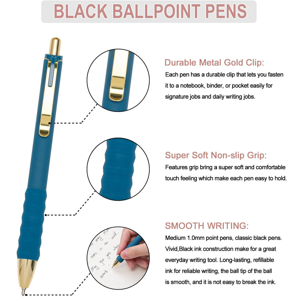 Linbsunne Ballpoint Pens Medium Point 1mm Pen with Super Soft Grip Ball Point Pen for Men Women Retractable Pens (Blue Ink+Black Ink+Red Ink)