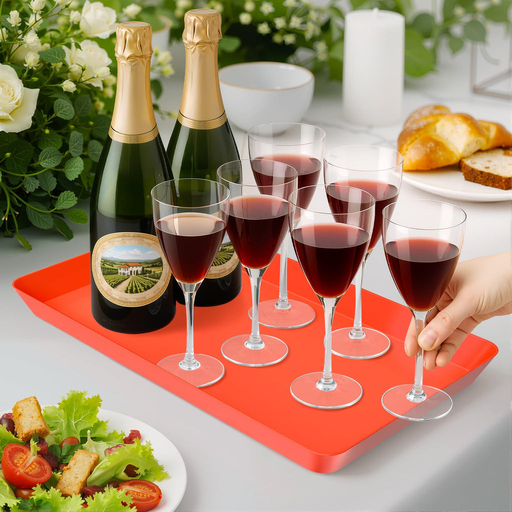 WOWBOX 4 pcs Serving Tray for Entertaining, Serving Platters for Snacks, Fruit, Cookies, Dessert, Reusable Plastic Trays for Serving Food, (White, Black, Green, Red)