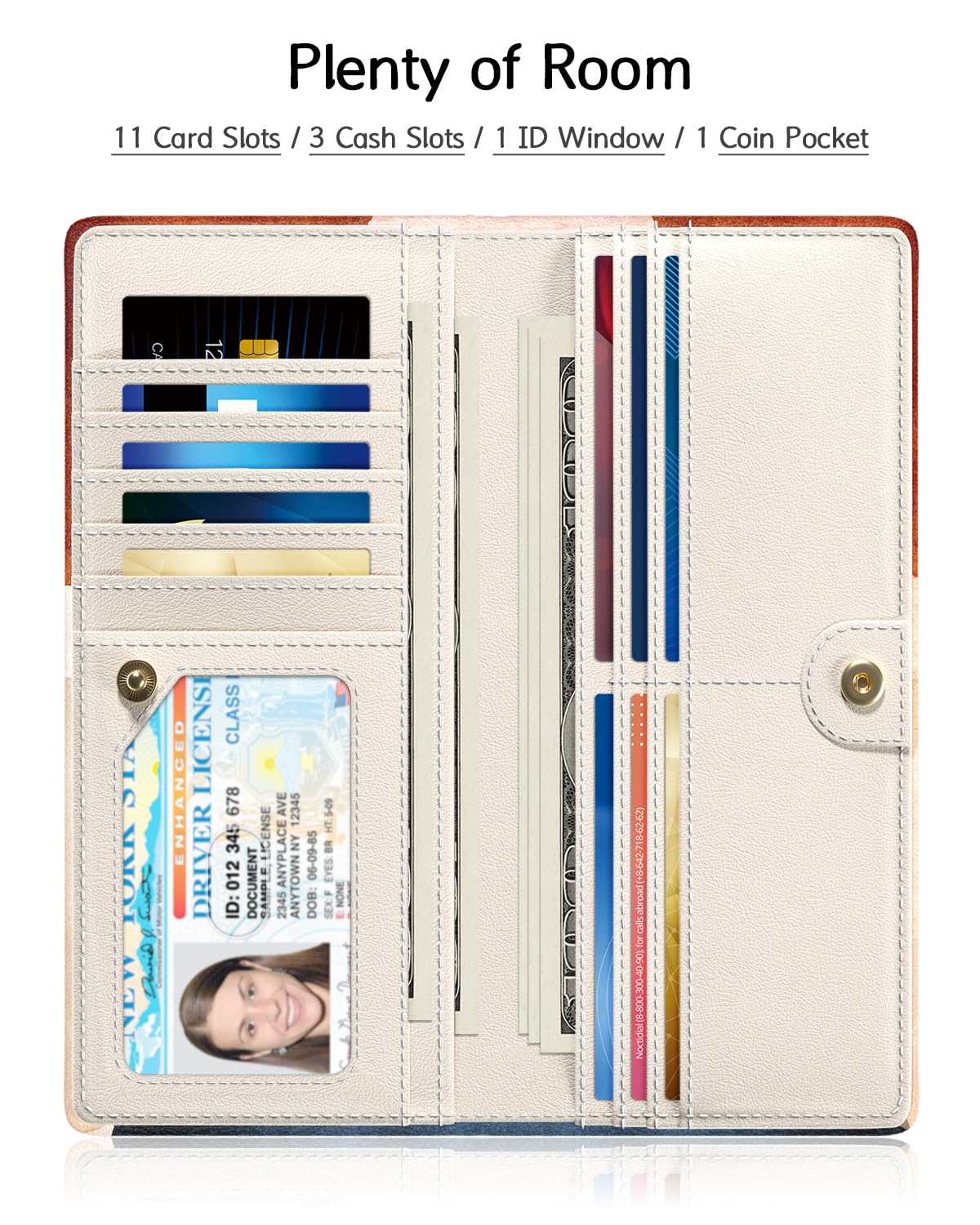 Nipichsha Womens Wallet, RFID Slim Wallets for Women, Thin Ladies Credit Card Holder Purse, Cute Leather Bifold Clutch Billfold with 11 Card Slots & ID Window, Abstract Boho Leaf