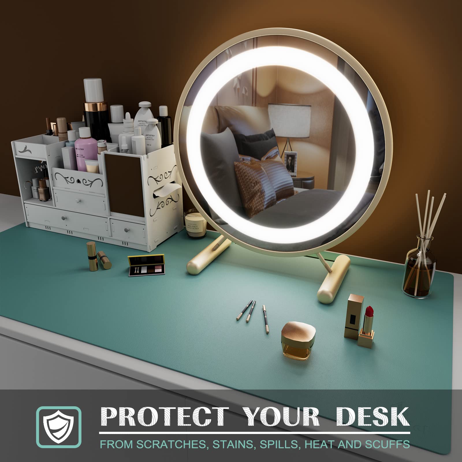 K KNODEL Small Office Leather Desk Mat, Mouse and Keyboard Pad, Computer and Laptop Mat, Desktop Protector and Cover, Writing Pad and Blotter (23.6"x13.8", Black)