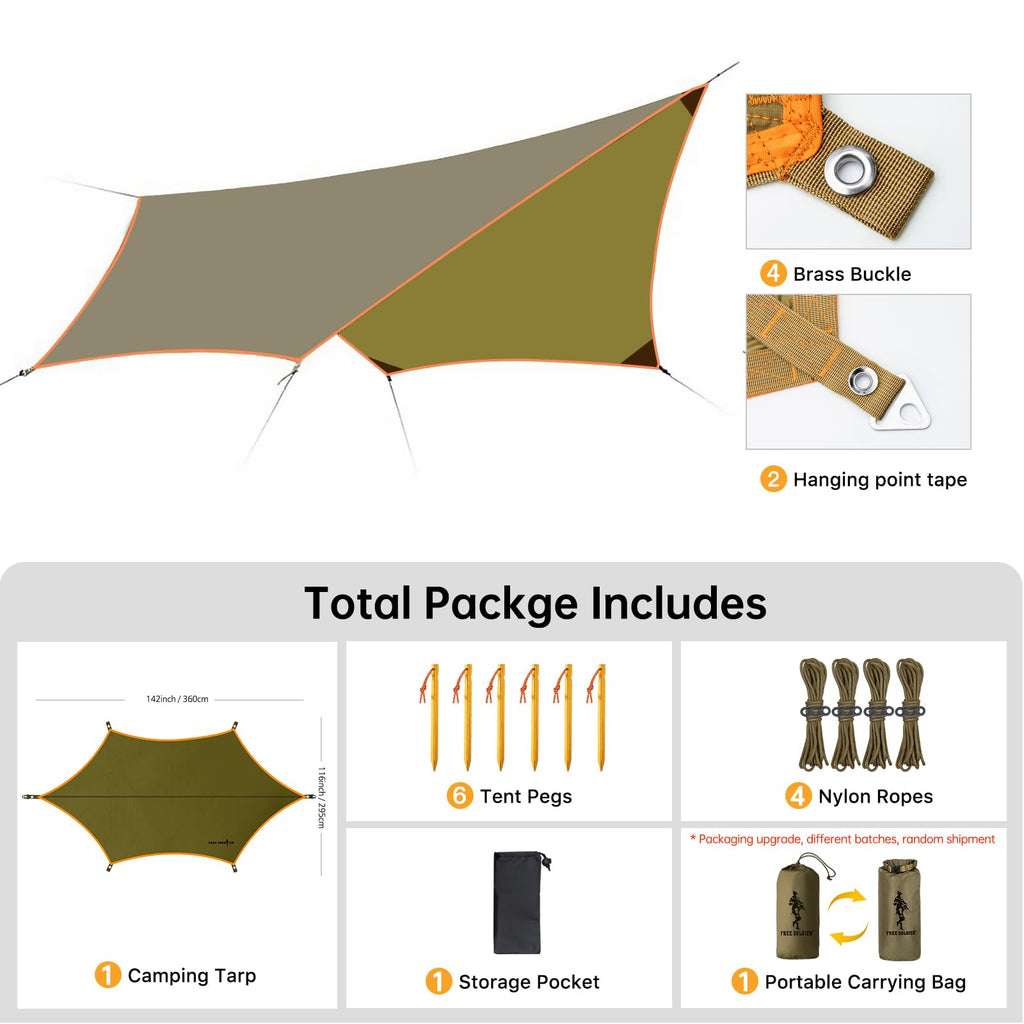 Free Soldier Waterproof Portable Tarp Multifunctional Outdoor Camping Traveling Awning Backpacking Tarp shelter Rain Tarp