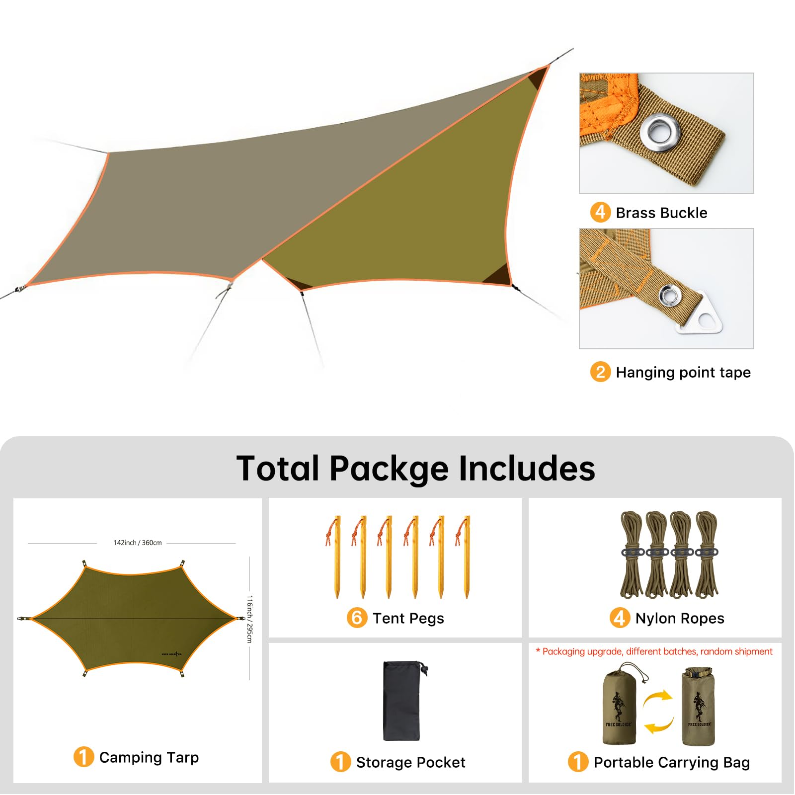 Free Soldier Waterproof Portable Tarp Multifunctional Outdoor Camping Traveling Awning Backpacking Tarp shelter Rain Tarp