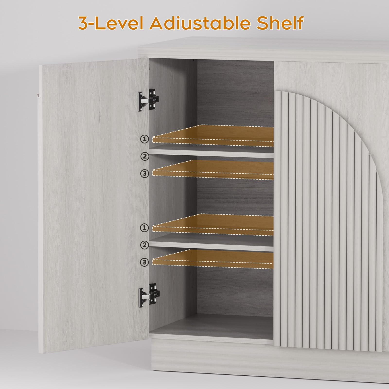Yechen 55" Fluted Sideboard Buffet Cabinet with Storage, Wood Mid Century Modern Credenza Cabinet w/Arched Reeded Doors & Adjustable Shelves for Kitchen, Living Room, Entryway