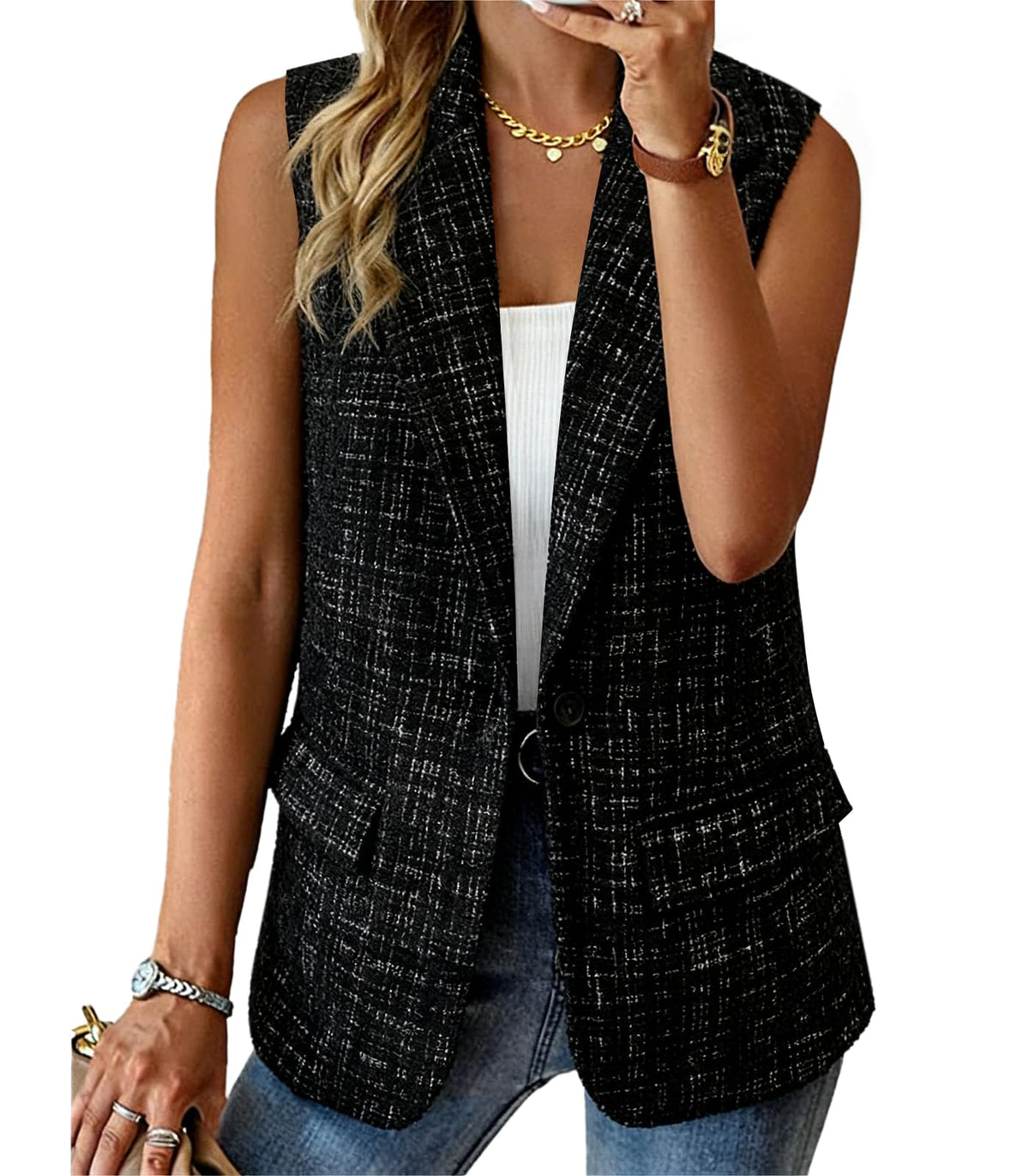 Sleeveless Blazer Vest for Women Summer 2026 Fashion Casual Lightweight Open Front Work Office Blazer Jackets with Pockets