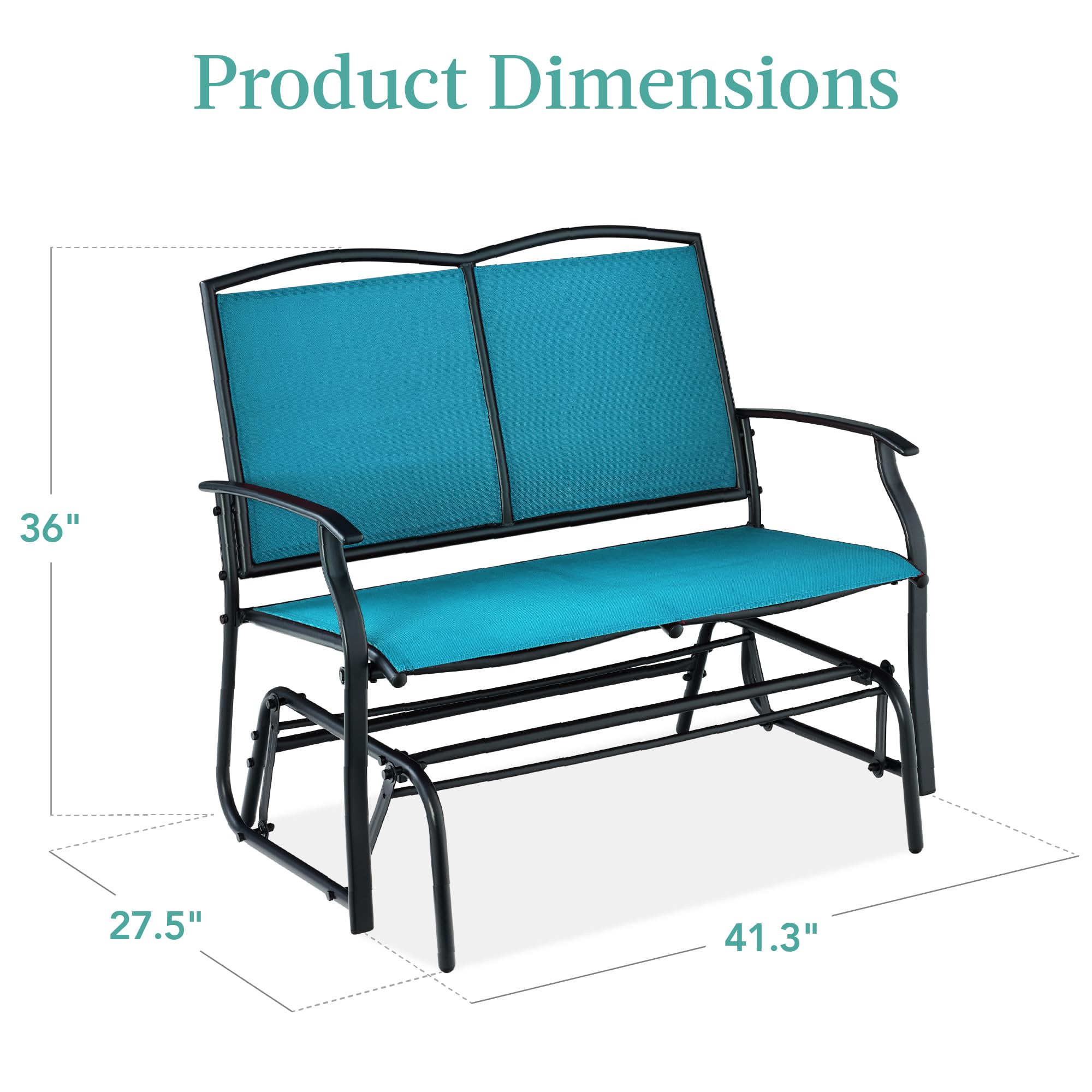 Best Choice Products 2-Person Outdoor Patio Swing Glider Steel Bench Loveseat Rocker for Deck, Porch w/Textilene Fabric, Steel Frame - Black