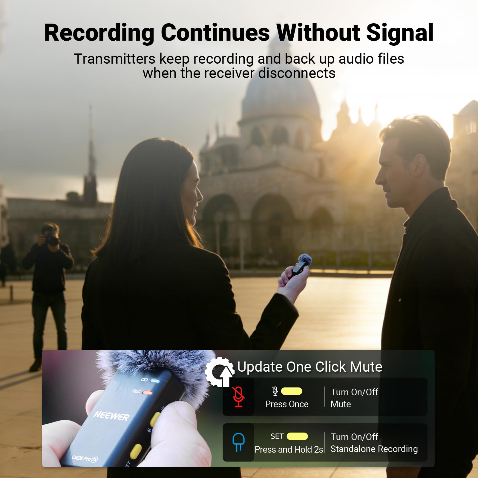 NEEWER CM28 Wireless Lavalier Microphone System, 1 Click Noise Canceling, 4GB Storage for 9Hrs of 48KHz 16 Bit Uncompressed Audio, Lapel Mic Compatible with iPhone/Android/PC/Camera/iPad