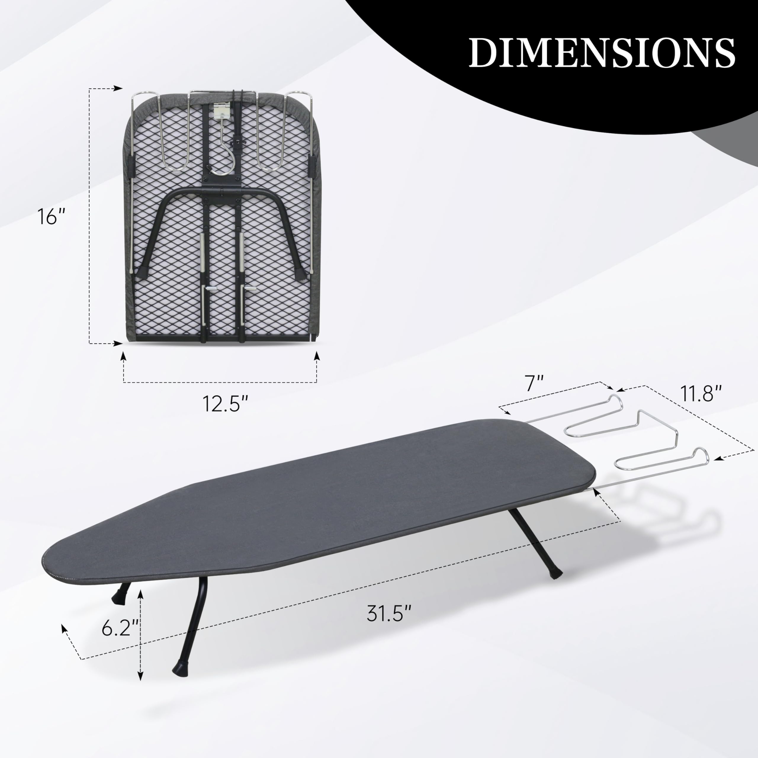 ZOES HOMEWARE Metal Mesh Panel Tabletop Ironing Board | Foldable Iron Board | Heavy Duty Small Iron Board with Heat Resistant Cover and 100% Cotton 8mm Thicken Pad | 31.5"x11.8"x6.2"