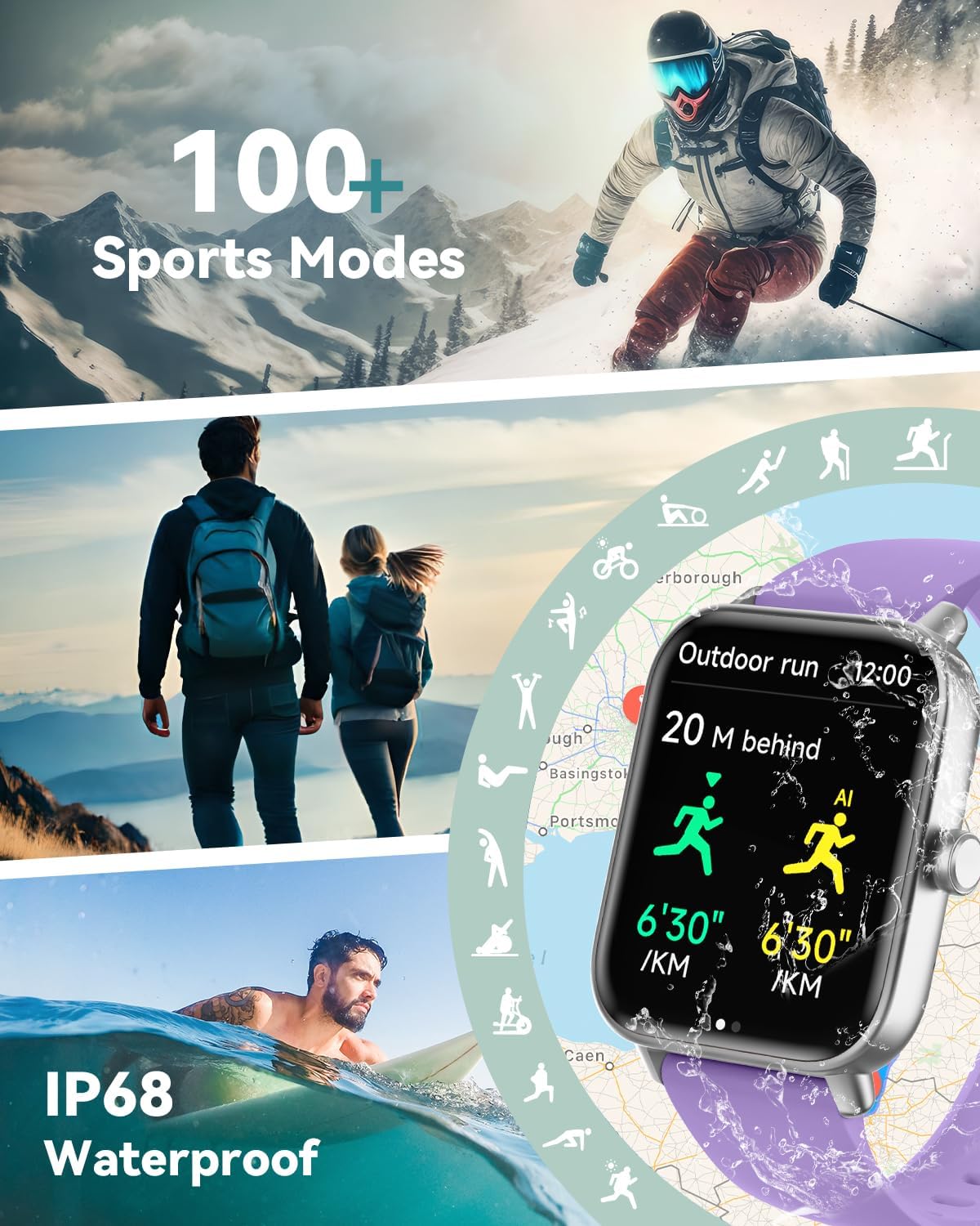 Quican Smart Watches for Women, Compatible for iPhone and Android Phones, Calling, Heart Rate/Sleep Monitor, Alexa, 1.8" Fitness Tracker Watch, Waterproof, Gifts for Women, Silicone Band, Baby Pink