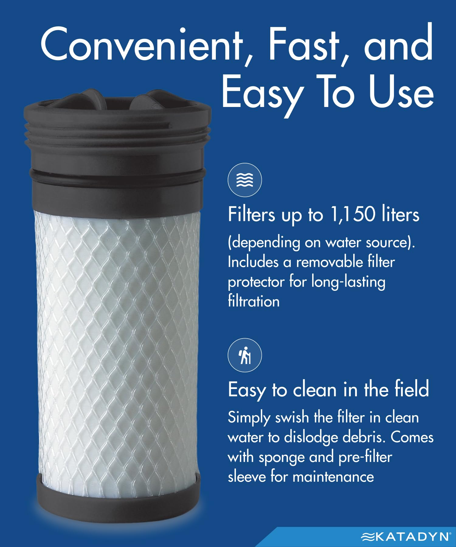 Katadyn Hiker Pro Replacement Cartridge with Field Maintenance Kit, Glass Fiber Microfilter Element for Hiker and Hiker Pro Water Filters, Backpacking Hand Pump Filter Cartridge