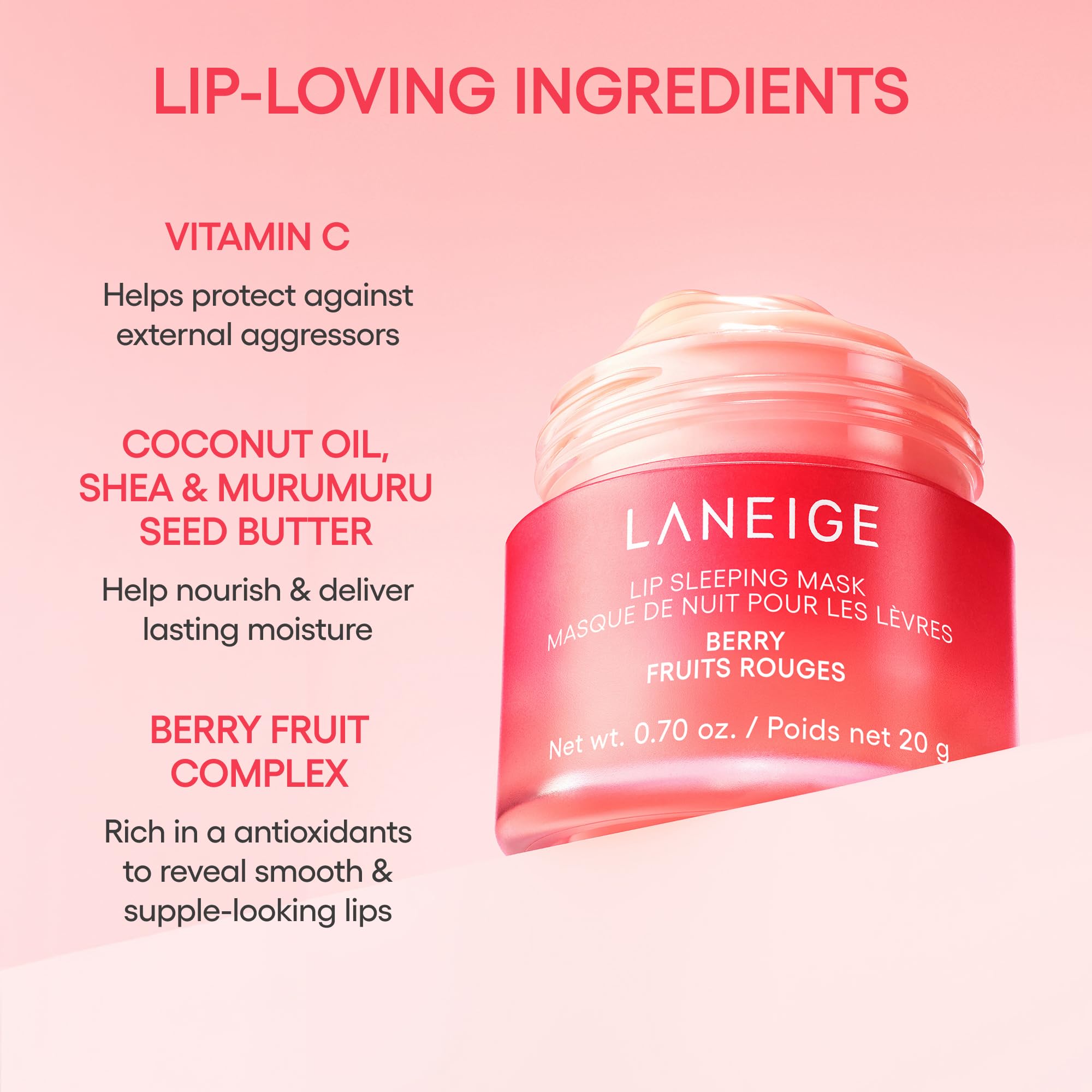LANEIGE Lip Sleeping Mask: Nourish, Hydrate, Vitamin C, Murumuru & Shea Butter, Antioxidants, Flaky, Dry Lips