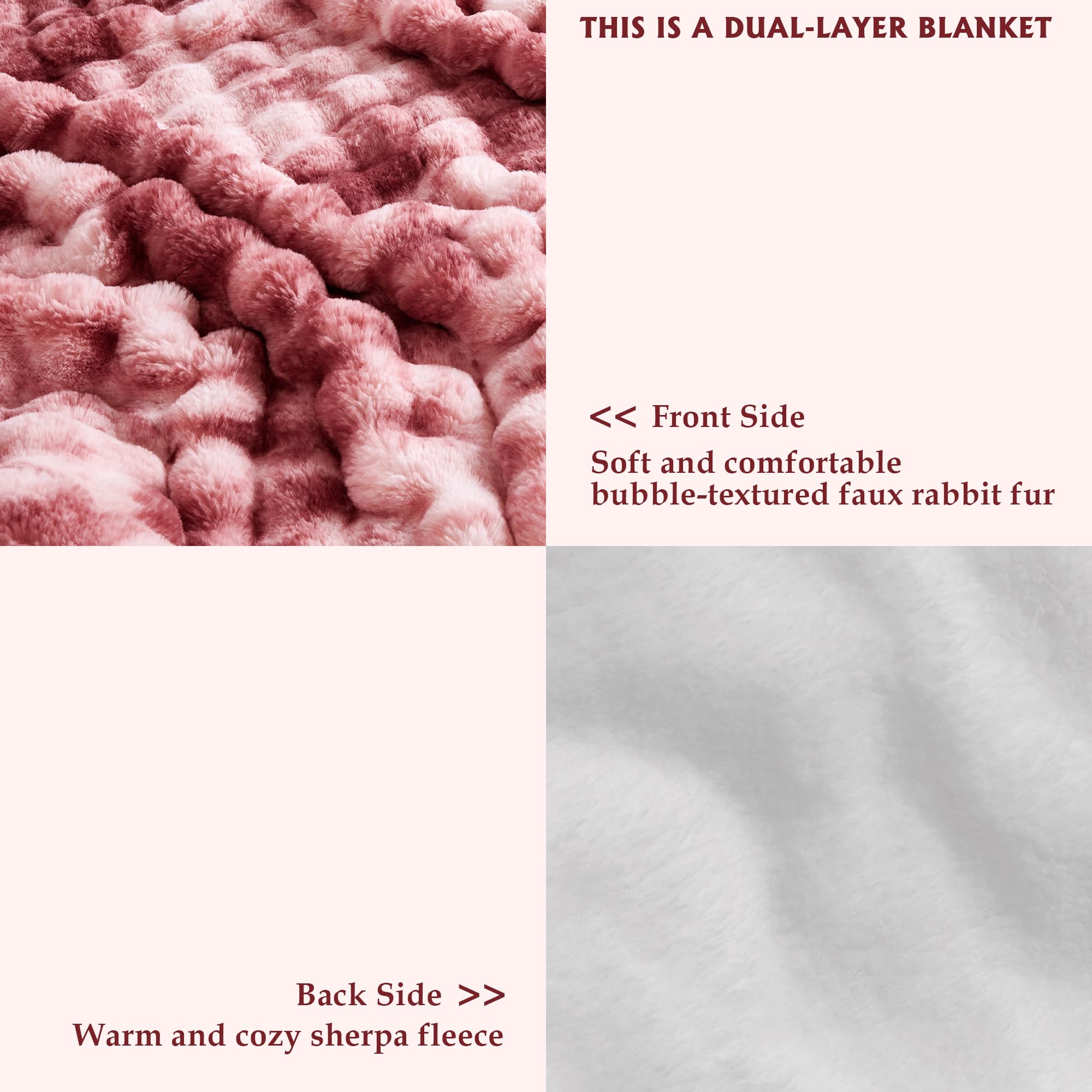 50x60 Inches Ultra-Soft Fuzzy Faux Fur Plush Throw Blanket - Thick, Warm Sherpa for Couch, Sofa, Bedroom, Camping - Decorative Blanket for Cozy Warmth, Bubble Grey