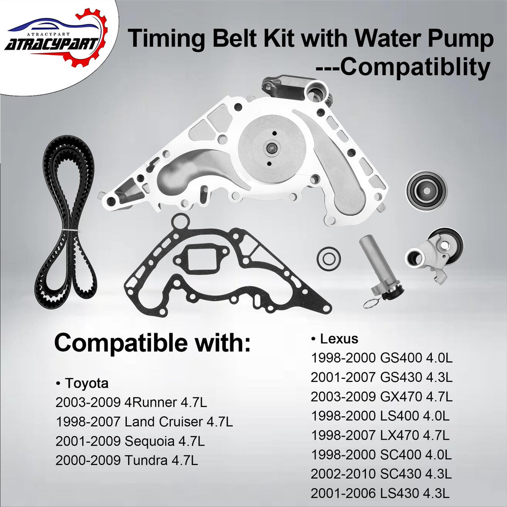 Engine Timing Belt Kit with Water Pump | Compatible With 1987-2001 Toyota Camry Celica RAV4 MR2 Solara 2.0L 2.2L 3SFE 5SFE L4 DOHC 16V | Replaces# TBK138, TCKWP199