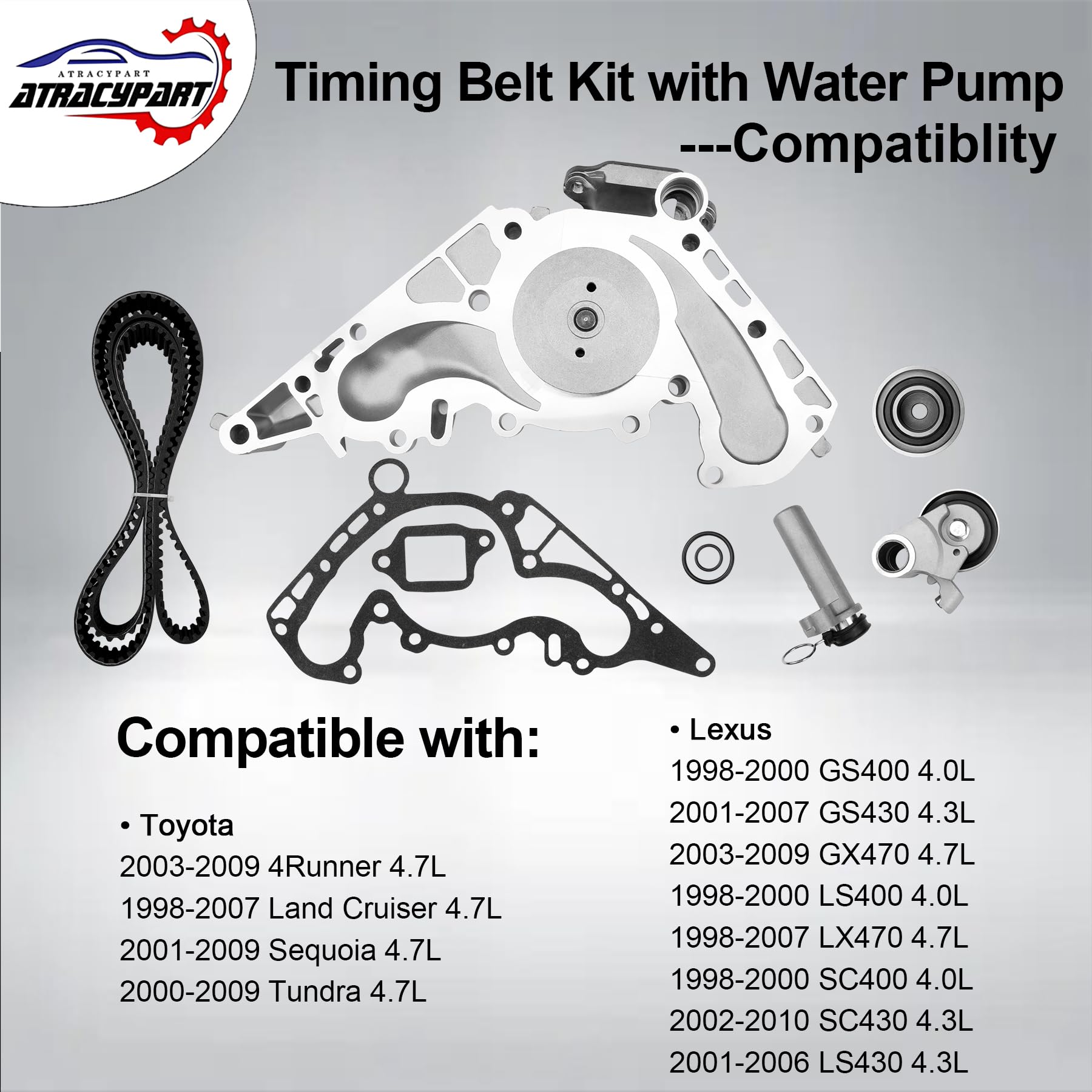 Engine Timing Belt Kit with Water Pump | Compatible With 1987-2001 Toyota Camry Celica RAV4 MR2 Solara 2.0L 2.2L 3SFE 5SFE L4 DOHC 16V | Replaces# TBK138, TCKWP199