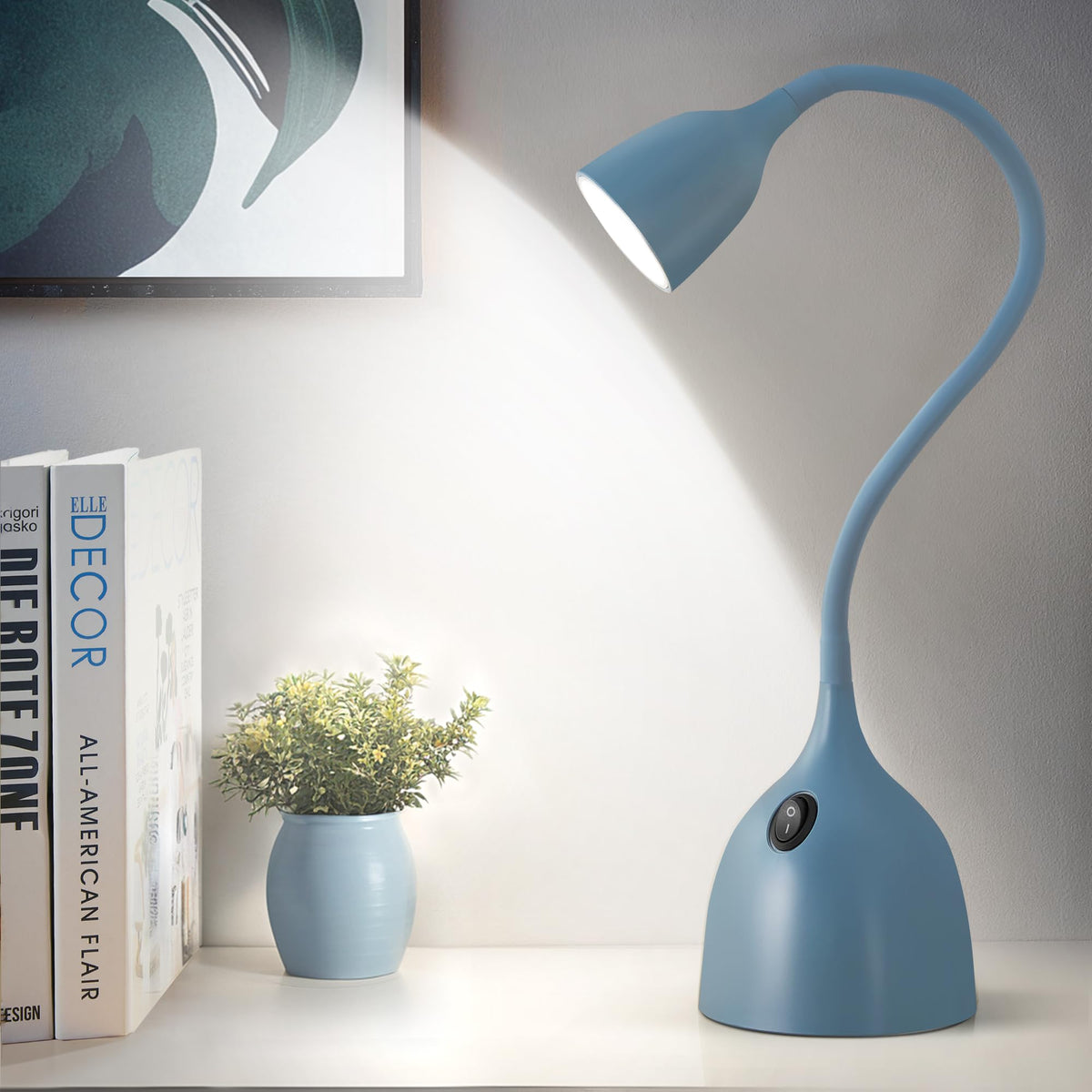 EJIAXIN Gooseneck Desk Lamp 360° LED Flexible Reading Light Small Desk Lamps for Small Spaces Home Office Bedroom College Dorm Desk Bookshelf Nightstand Table Lamp (Purple)
