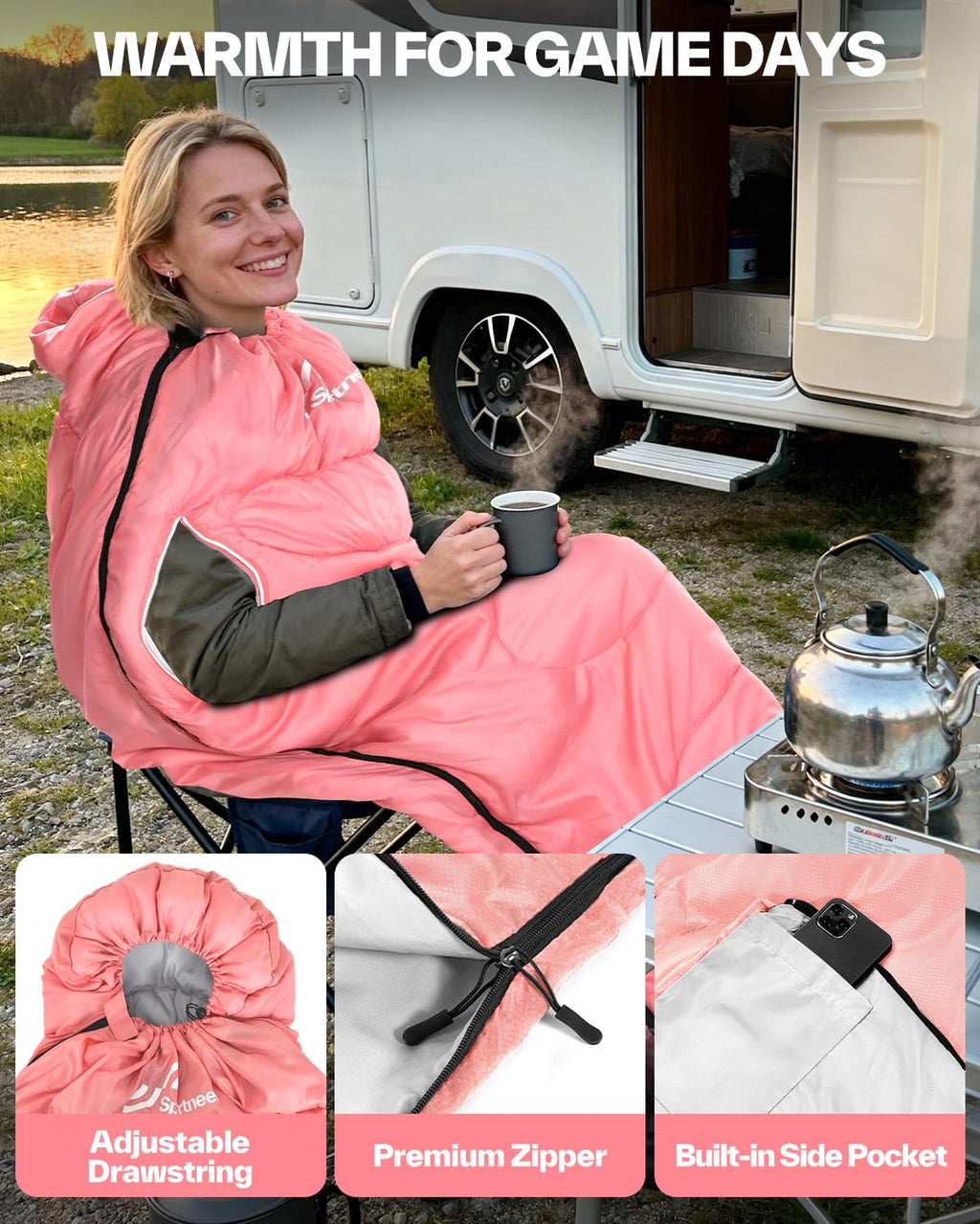 Sportneer Wearable Sleeping Bag for Adults & Kids – Walkable with Arm Zippers, Warm Weather & Cold Waterproof, Compact for Camping, Stadiums, Travel, Backpacking & Car Use