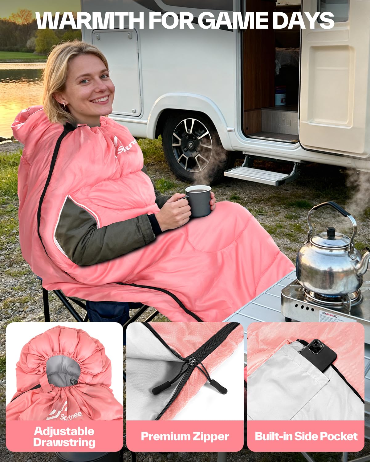 Sportneer Wearable Sleeping Bag for Adults & Kids – Walkable with Arm Zippers, Warm Weather & Cold Waterproof, Compact for Camping, Stadiums, Travel, Backpacking & Car Use