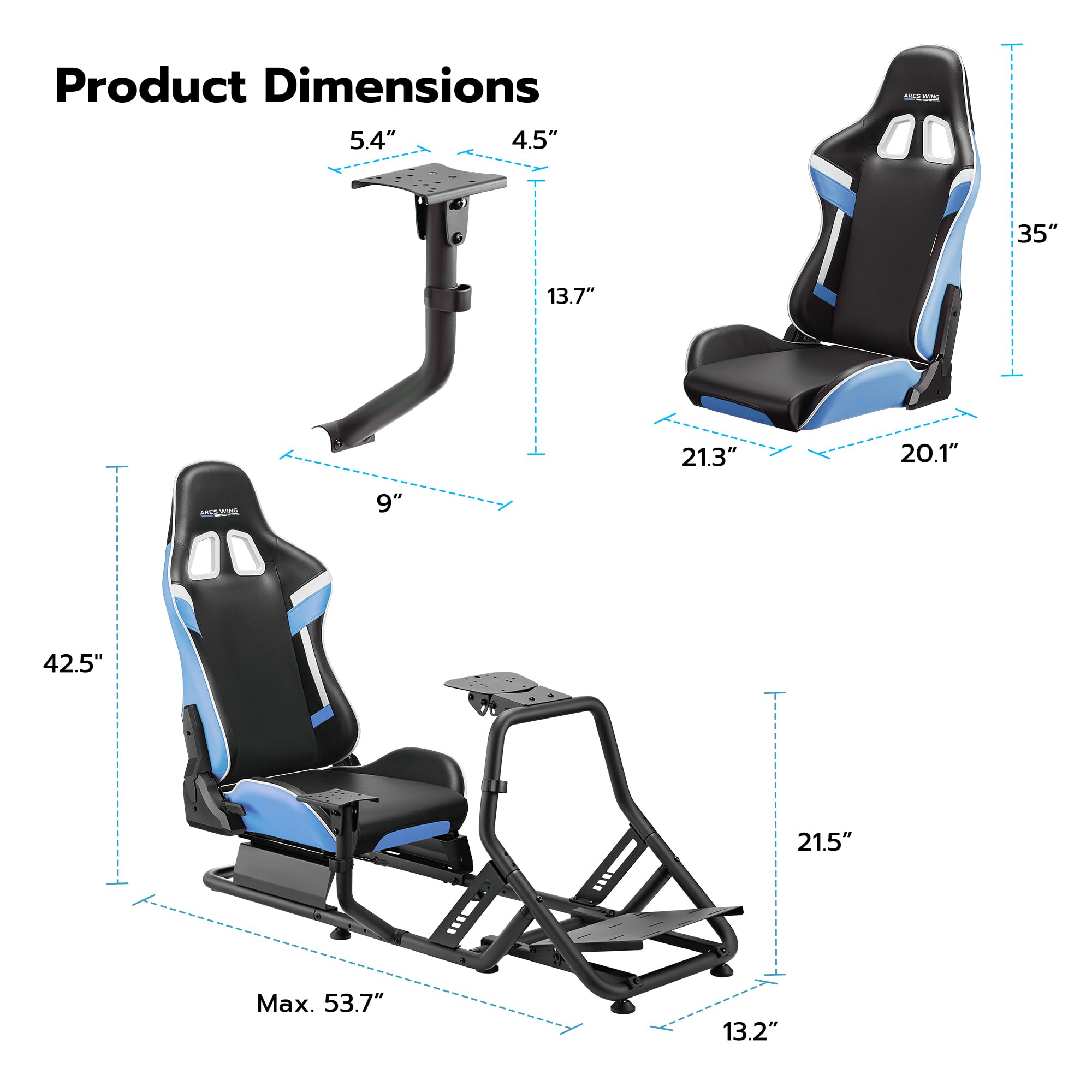 ARES WING Sim Racing Cockpit, Racing Wheel Stand with Seat, Formula and GT Racing Simulator Cockpit Compatible with Fanatec, Thrustmaster, Logitech, Moza Racing Games on PS5, PS4, Xbox and PC