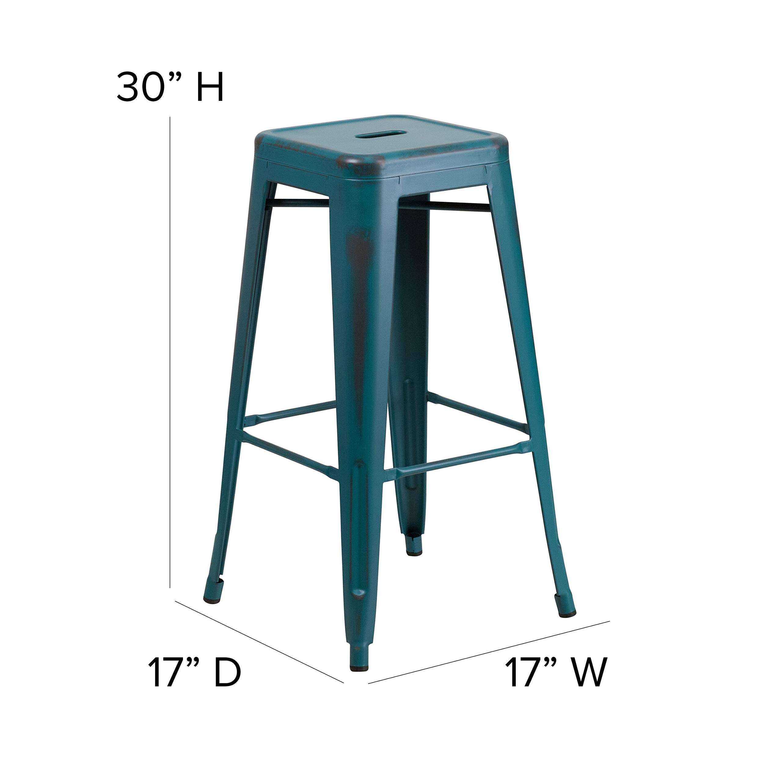 Flash Furniture 30"H Commercial Modern Metal Backless Barstool, Indoor/Outdoor Industrial Square Stacking Bar Stool for Patio Bars/Restaurants, Black